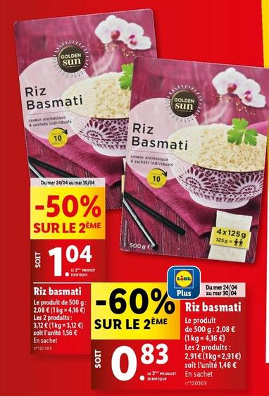 Golden Sun - Riz Basmati offre à 2,08€ sur Lidl