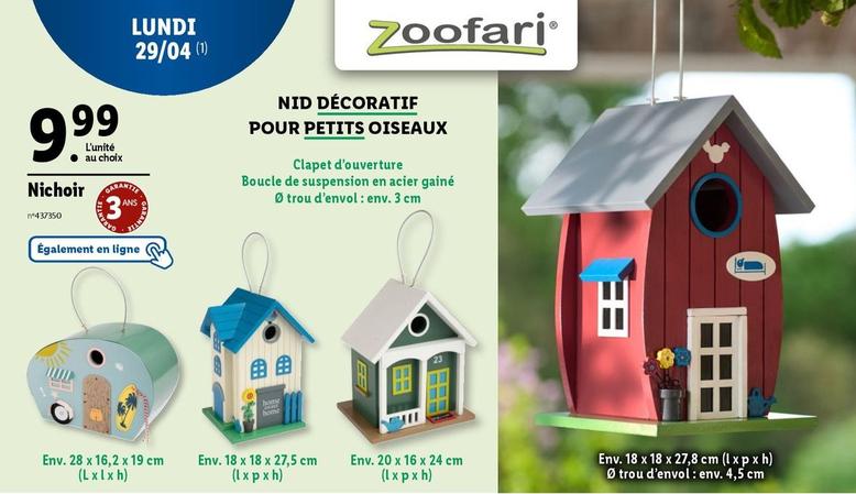 Zoofari - Nichoir offre à 9,99€ sur Lidl
