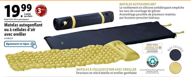Matelas Autogonflant Ou A Cellules D'Air Avec Oreiller  offre à 19,99€ sur Lidl
