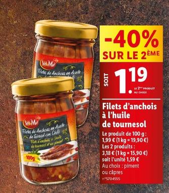 Sol Mar - Filets D'anchois A L'Huile De Tournesol  offre à 1,99€ sur Lidl