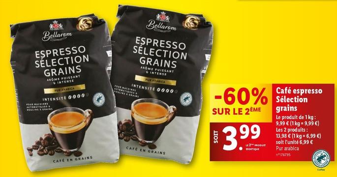 Bellarom - Café Espresso Sélection Grains offre à 9,99€ sur Lidl