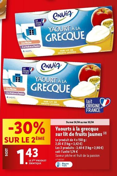 Envia - Yaourt A La Grecque Sur Lit De Fruits Jaunes offre à 2,05€ sur Lidl