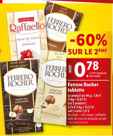Ferrero Rocher - Tablette offre à 1,95€ sur Lidl