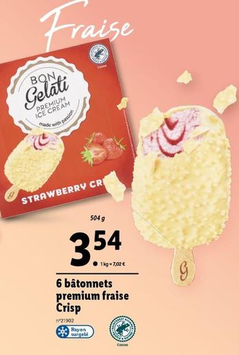 Bon Gelati - 6 Bâtonnets Premium Fraise Crisp offre à 3,54€ sur Lidl