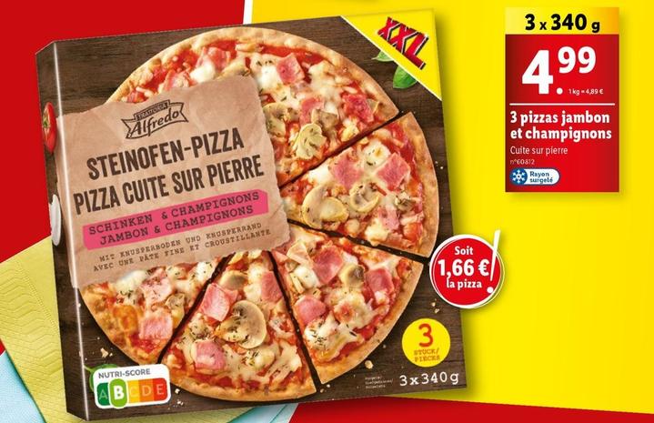 Trattoria Alfredo - 3 Pizzas Jambon Et Champignons offre à 4,99€ sur Lidl
