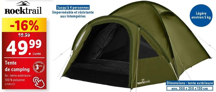 Rocktrail - Tente De Camping offre à 49,99€ sur Lidl