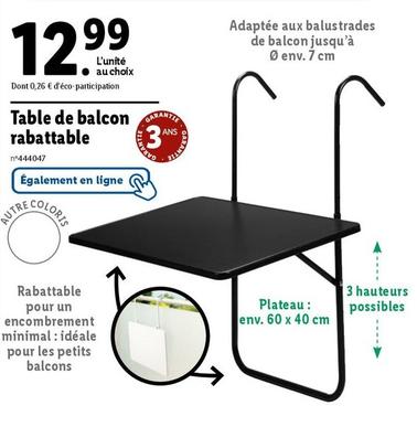 Livarno Home - Table De Balcon Rabattable offre à 12,99€ sur Lidl