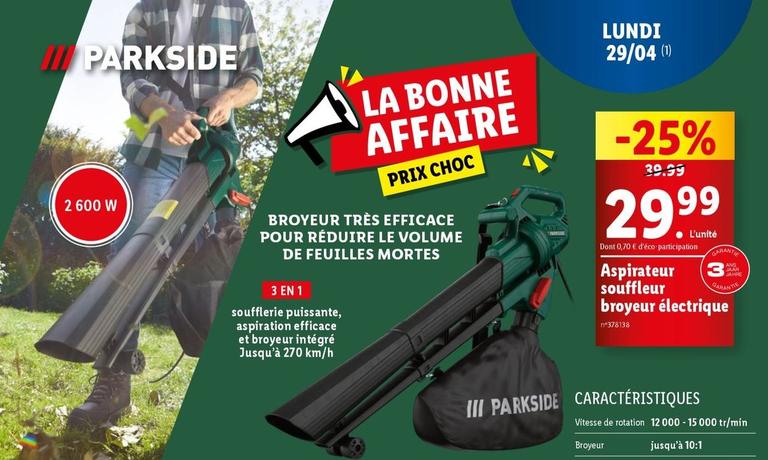 Parkside - Aspirateur Souffleur Broyeur Électrique offre à 29,99€ sur Lidl