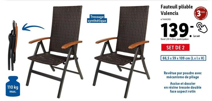 Fauteuil Pliable Valencia  offre à 139€ sur Lidl