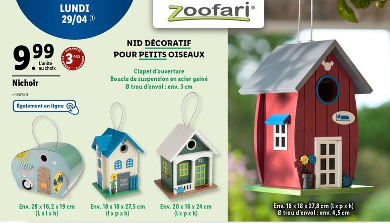 Zoofari - Nichoir offre à 9,99€ sur Lidl
