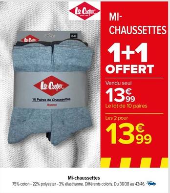 Lee Cooper - Mi-chaussettes offre à 13,99€ sur Carrefour Contact