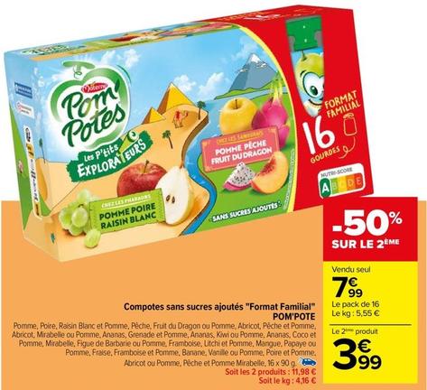 Materne - Compotes Sans Sucres Ajoutés "Format Familial" Pom'Pote offre à 7,99€ sur Carrefour Contact
