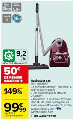 Rowenta - Aspirateur Sac Réf.: RO3969EA offre à 99,99€ sur Carrefour Contact
