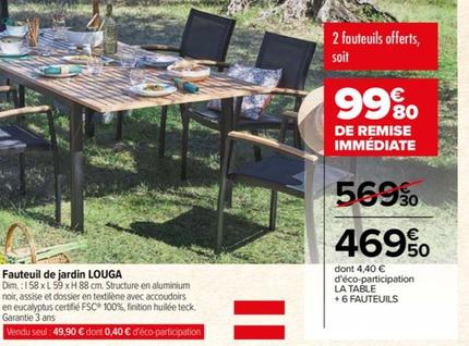 Fauteuil De Jardin Louga offre à 469,5€ sur Carrefour Contact