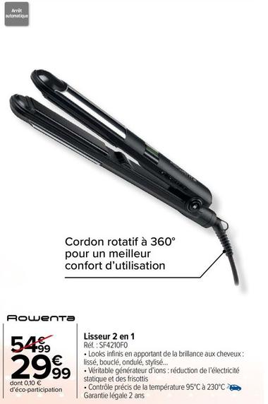 Rowenta - Lisseur 2 En 1 Réf.: SF4210F0 offre à 29,99€ sur Carrefour Contact