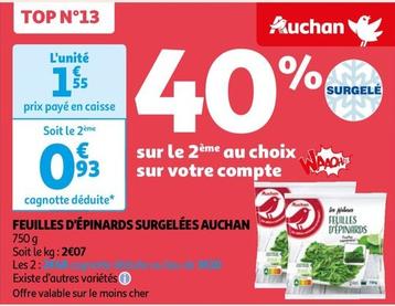 Auchan - Feuilles D'Epinards Surgelees  offre à 1,55€ sur Auchan Hypermarché