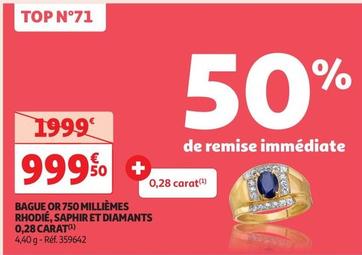 Bague Or 750 Millièmes Rhodié, Saphir Et Diamants 0,28 Carat offre à 999,5€ sur Auchan Hypermarché
