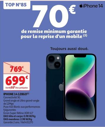 Apple - Iphone 14 128Go offre à 699€ sur Auchan Hypermarché