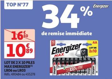 Energizer - Lot De 2 X 10 Piles Max LR06 Ou LR03 offre à 10,89€ sur Auchan Hypermarché
