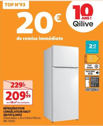 Qilive - Réfrigérateur Congélateur Haut  Q.6602 offre à 209,99€ sur Auchan Hypermarché