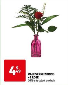 vase verre 2 brins +1 rose