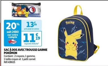 Pokemon - Sac A Dos Avec Trousse Garnie  offre à 11,19€ sur Auchan Hypermarché