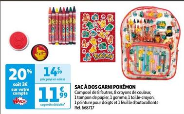 Pokemon - Sac À Dos Garni offre à 11,99€ sur Auchan Hypermarché