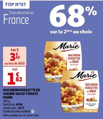 Marie - Macaroni Boulette De Viande Sauce Tomate offre à 1,82€ sur Auchan Hypermarché