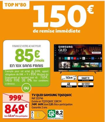 Samsung - Tv Qled TQ65Q60C offre à 849€ sur Auchan Hypermarché