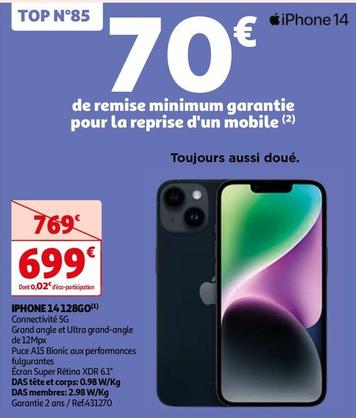 Apple - Iphone 14 128Go offre à 699€ sur Auchan Hypermarché