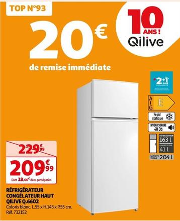 Qilive - Réfrigérateur Congélateur Haut Q.6602 offre à 209,99€ sur Auchan Hypermarché