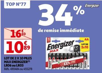 Energizer - Lot De 2 X 10 Piles Max LR06 Ou LR03 offre à 10,89€ sur Auchan Hypermarché