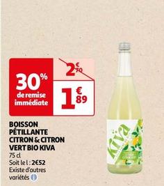 Kiva - Boisson Pétillante Citron & Citron Vert Bio offre à 1,89€ sur Auchan Hypermarché