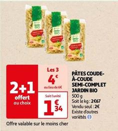 Jardin Bio - Pâtes Coude- À-coude Semi-complet offre à 1,34€ sur Auchan Hypermarché