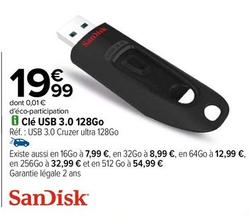 SanDisk - Cle USB 3.0 128GO  offre à 19,99€ sur Carrefour
