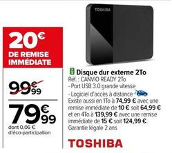 Toshiba - Disque Dur Externe 2To offre à 79,99€ sur Carrefour