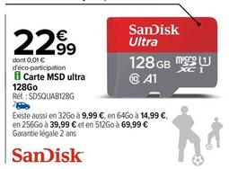 SanDisk - Carte MSD Ultra 128Go offre à 22,99€ sur Carrefour