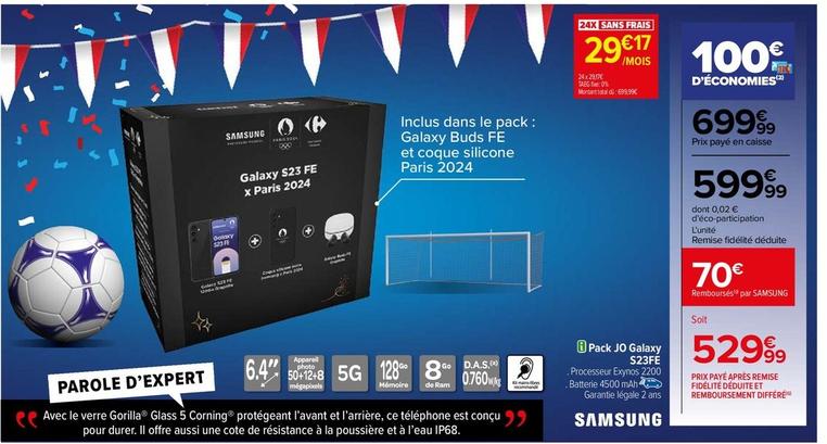 Samsung - Pack Jo Galaxy S23FE offre à 599,99€ sur Carrefour