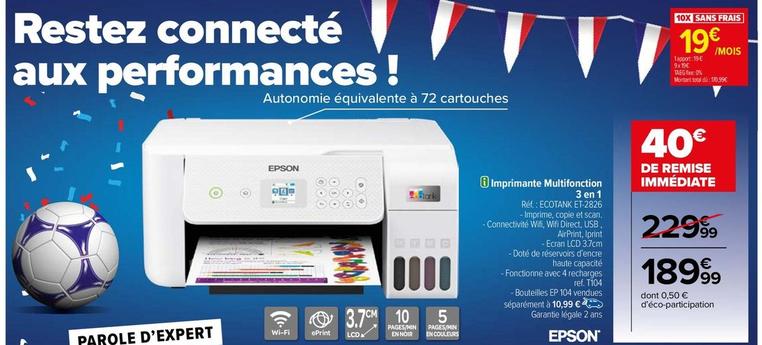 Epson - Imprimante Multifonction 3 En 1 offre à 189,99€ sur Carrefour