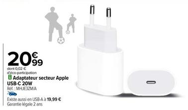 Apple - Adaptateur Secteur USB-C 20W offre à 20,99€ sur Carrefour