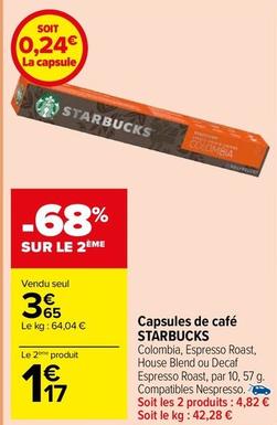 Starbucks - Capsules De Café  offre à 3,65€ sur Carrefour Market