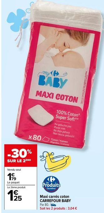 Carrefour - Maxi Carrés Coton Baby offre à 1,79€ sur Carrefour Market