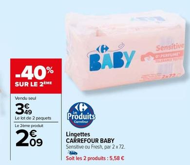 Lingettes bébés offre à 3,49€ sur Carrefour Market
