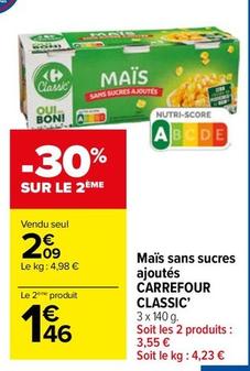 Carrefour - Maïs Sans Sucres Ajoutés Classic offre à 2,09€ sur Carrefour Market