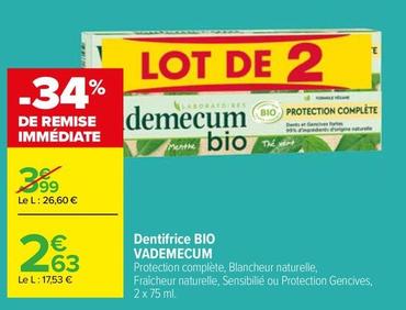Vademecum - Dentifrice Bio offre à 2,63€ sur Carrefour Market