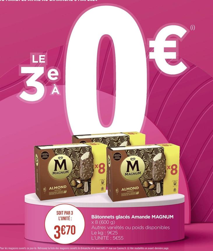 Algida - Bâtonnets Glacés Amande Magnum offre à 5,55€ sur Géant Casino