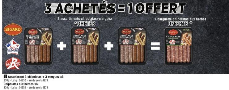 Bigard - Assortiment 3 Chipolatas +3 Merguez offre à 4,79€ sur Géant Casino