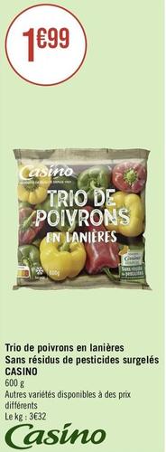 Casino - Trio De Poivrons En Lanieres Sans Résidus De Pesticides Surgelés  offre à 1,99€ sur Géant Casino