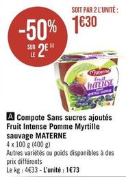 Materne - Compote Sans Sucres Ajoutés Fruit Intense Pomme Myrtille Sauvage offre à 1,73€ sur Géant Casino