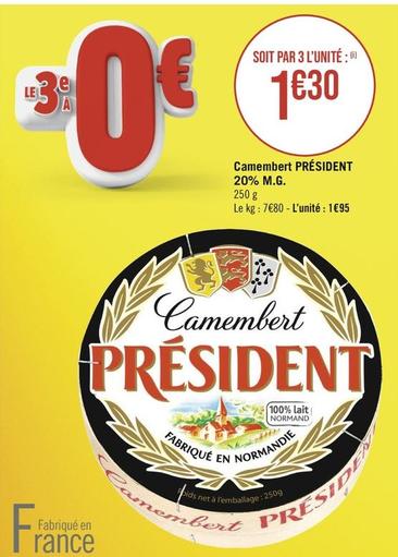 Président - Camembert 20% M.G. offre à 1,95€ sur Géant Casino